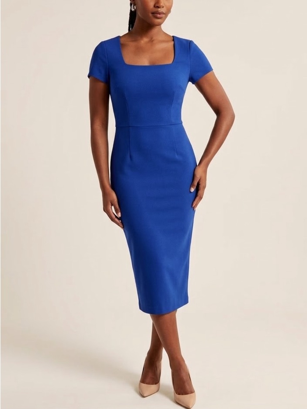 Bohme Cobalt Blue Fitted Midi Dress